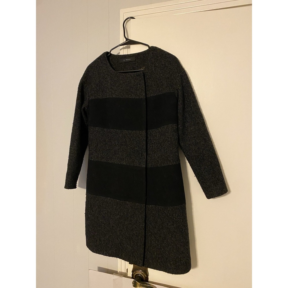 Women's 100% Wool Coat Medium black Gray Le Musee Business Formal Overcoat Tweed